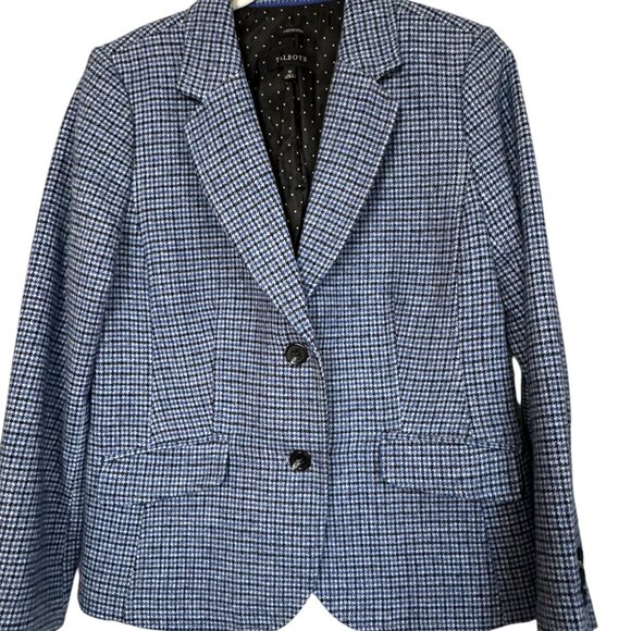 Talbots Aberdeen dark blue, light blue, gray houndstooth wool jacket lined Sz10 - Picture 2 of 9